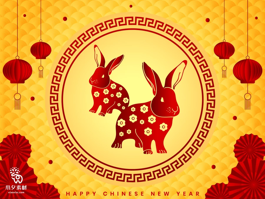 2023年兔年新年春节红色喜庆节日宣传创意海报展板背景AI矢量素材【005】